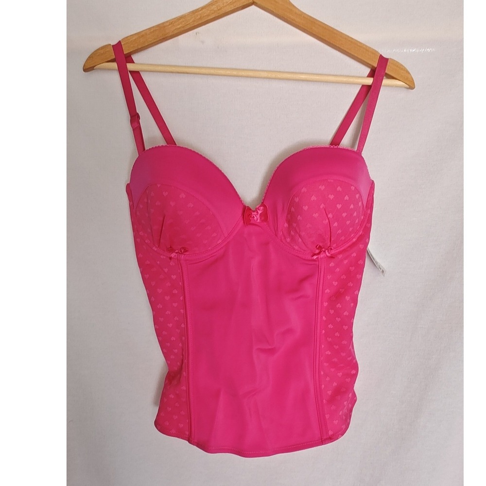 Hot Topic Bustier Top Pink Heart Pattern Underwire Corset Bra 36D Goth Punk New